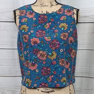 FOREVER 21 Coral/Teal Floral Sleeveless Top